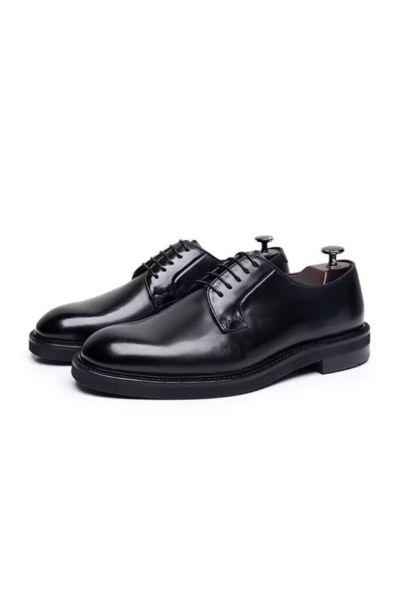 Sapatos Formais Masculinos Couro Com Cadarço - Preto1