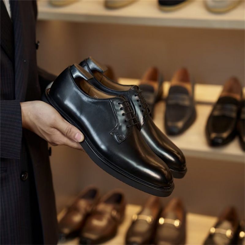 Sapatos Formais Masculinos Couro Com Cadarço - Preto1