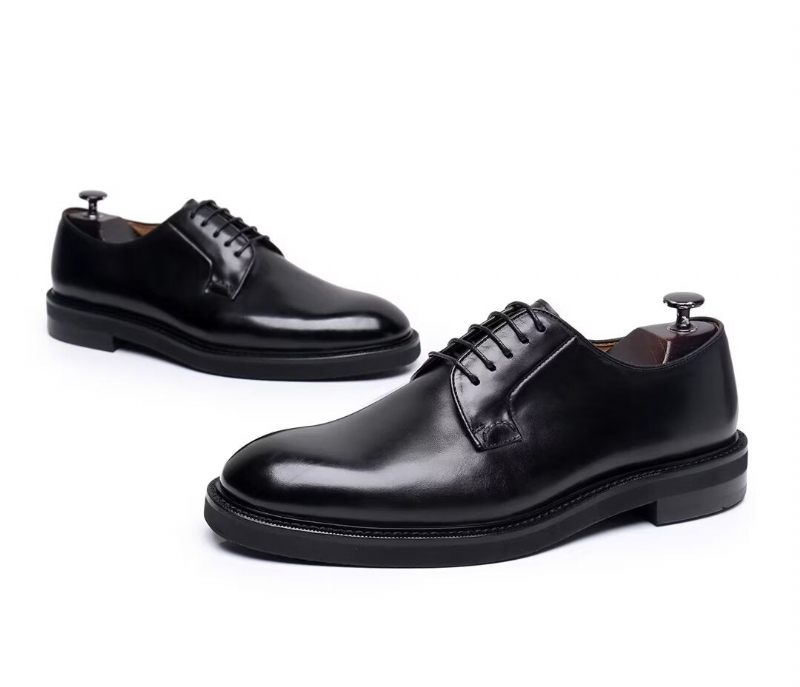 Sapatos Formais Masculinos Couro Com Cadarço - Preto1