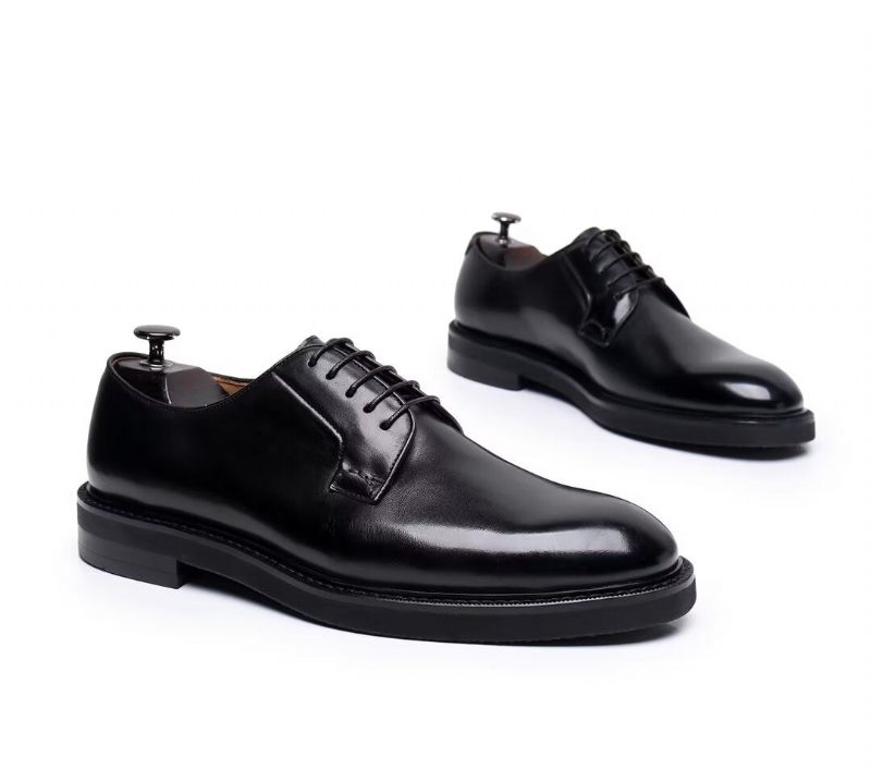 Sapatos Formais Masculinos Couro Com Cadarço - Preto1