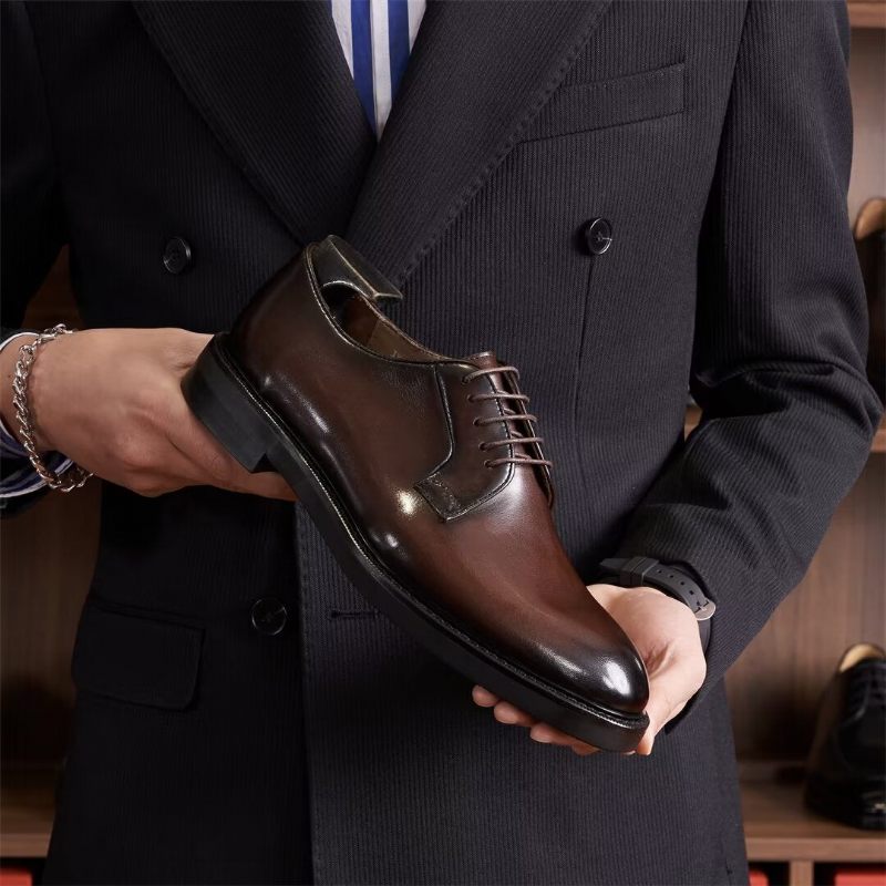 Sapatos Formais Masculinos Couro Com Cadarço - Preto1