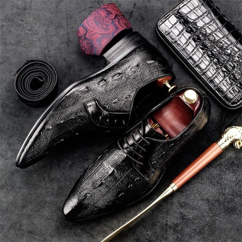 Sapatos Formais Masculinos Couro Com Cadarço Oxford - Preto 