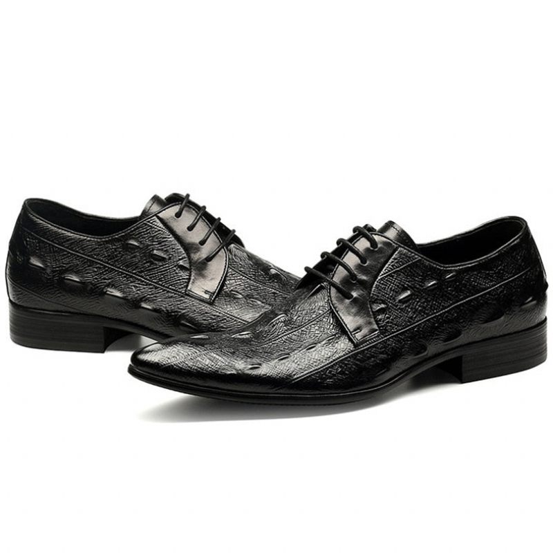 Sapatos Formais Masculinos Couro Com Cadarço Oxford - Preto 