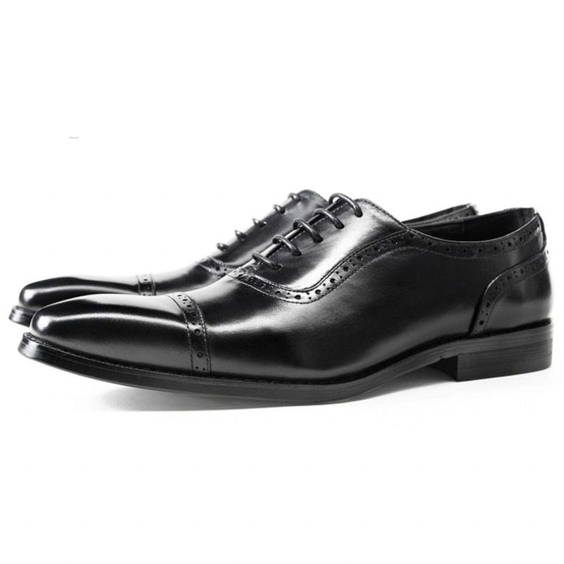 Sapatos Formais Masculinos Couro Com Cordões - Preto