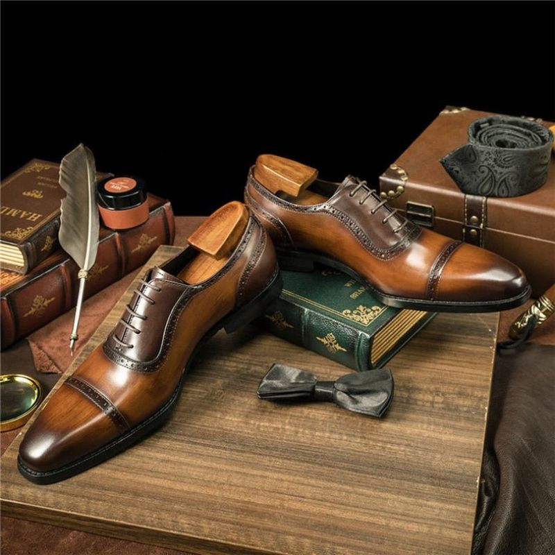 Sapatos Formais Masculinos Couro Com Cordões - Café