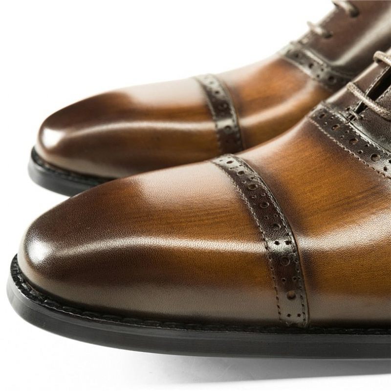 Sapatos Formais Masculinos Couro Com Cordões - Café