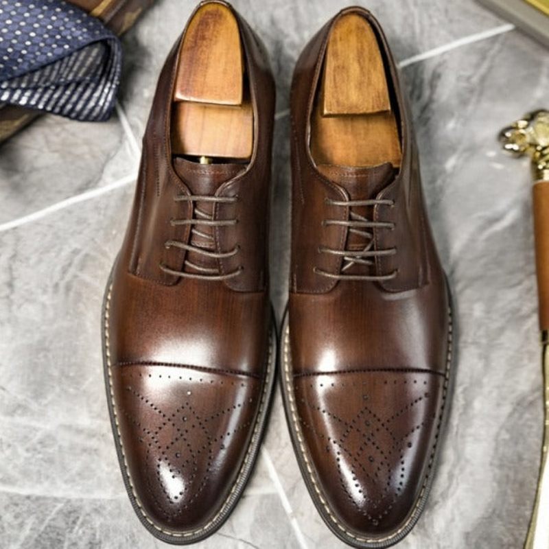 Sapatos Formais Masculinos Couro Com Cordões - Café