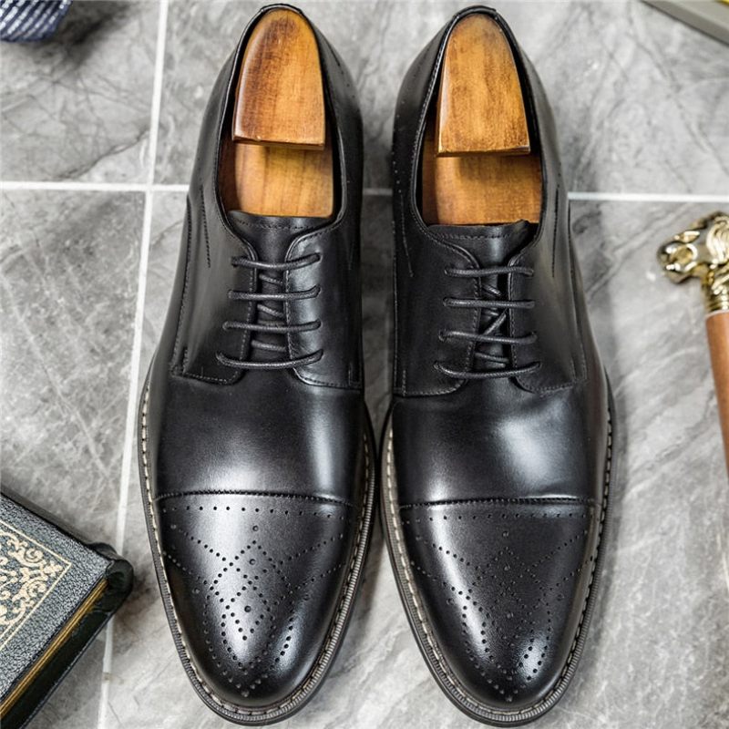 Sapatos Formais Masculinos Couro Com Cordões - Preto