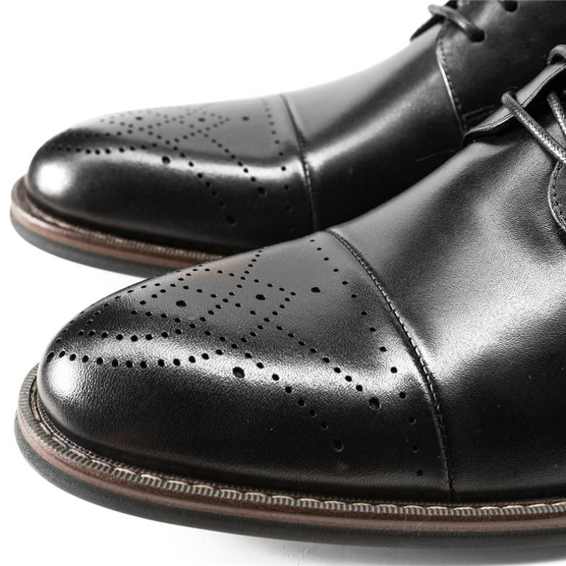 Sapatos Formais Masculinos Couro Com Cordões - Preto