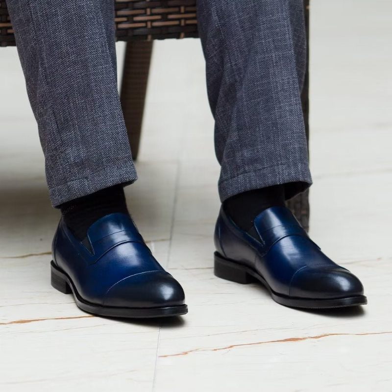 Sapatos Formais Masculinos Couro Com Cordões -  Azul