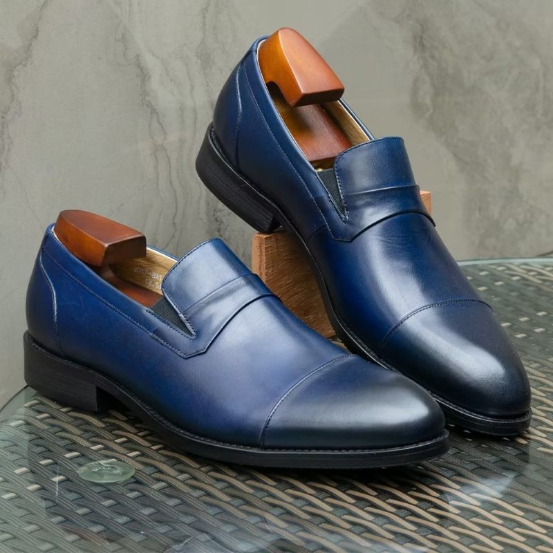 Sapatos Formais Masculinos Couro Com Cordões -  Azul