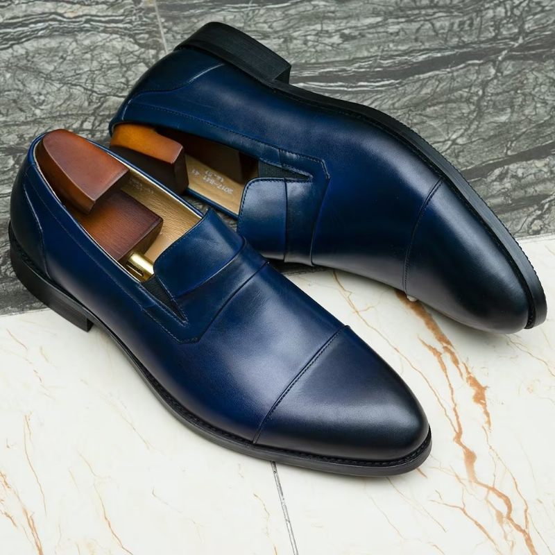 Sapatos Formais Masculinos Couro Com Cordões -  Azul