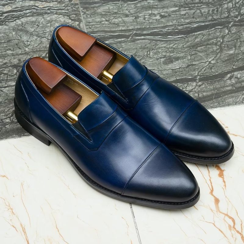 Sapatos Formais Masculinos Couro Com Cordões -  Azul