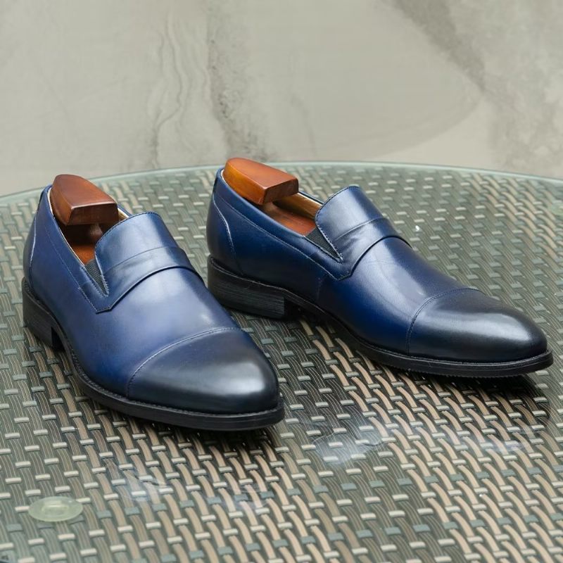 Sapatos Formais Masculinos Couro Com Cordões -  Azul