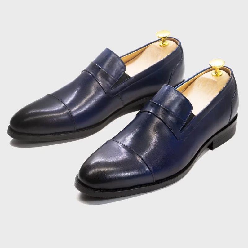 Sapatos Formais Masculinos Couro Com Cordões -  Azul