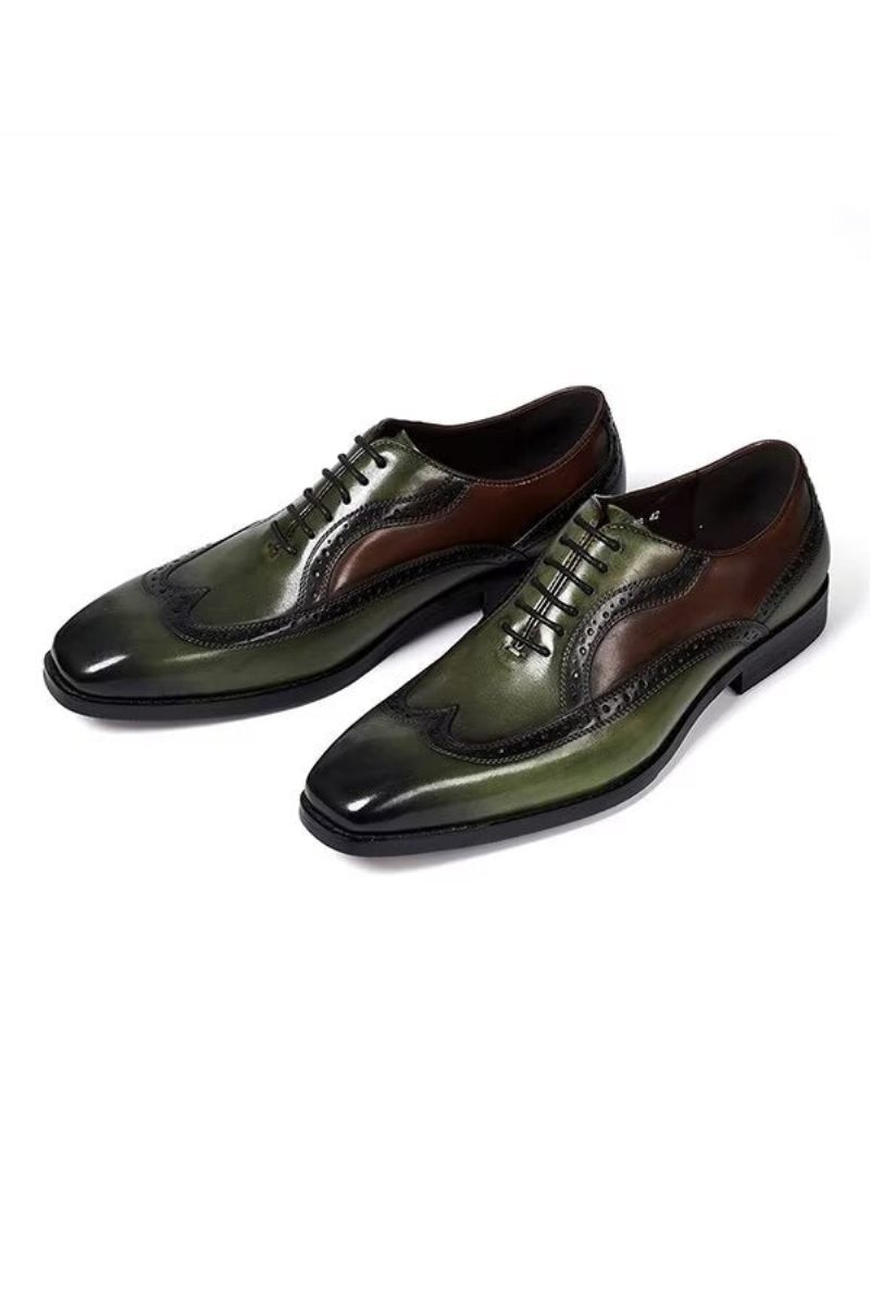 Sapatos Formais Masculinos Couro Com Cordões E Conforto Premium - Verde