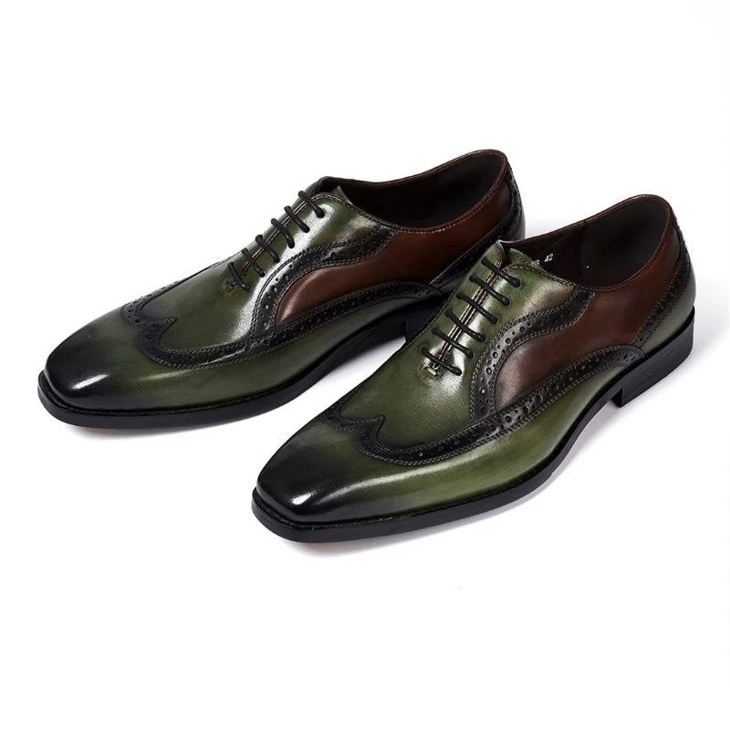 Sapatos Formais Masculinos Couro Com Cordões E Conforto Premium - Verde