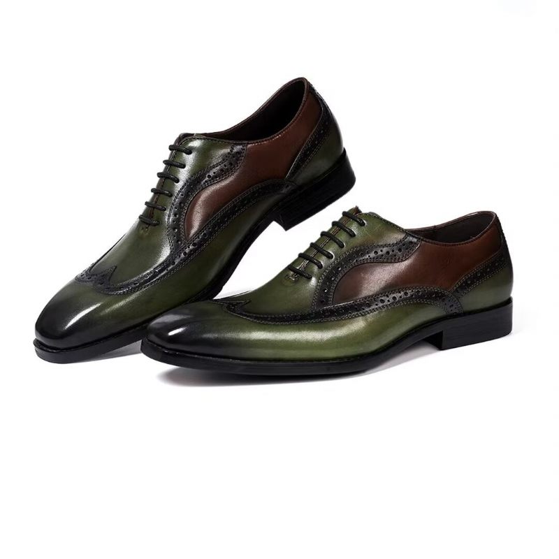 Sapatos Formais Masculinos Couro Com Cordões E Conforto Premium - Verde