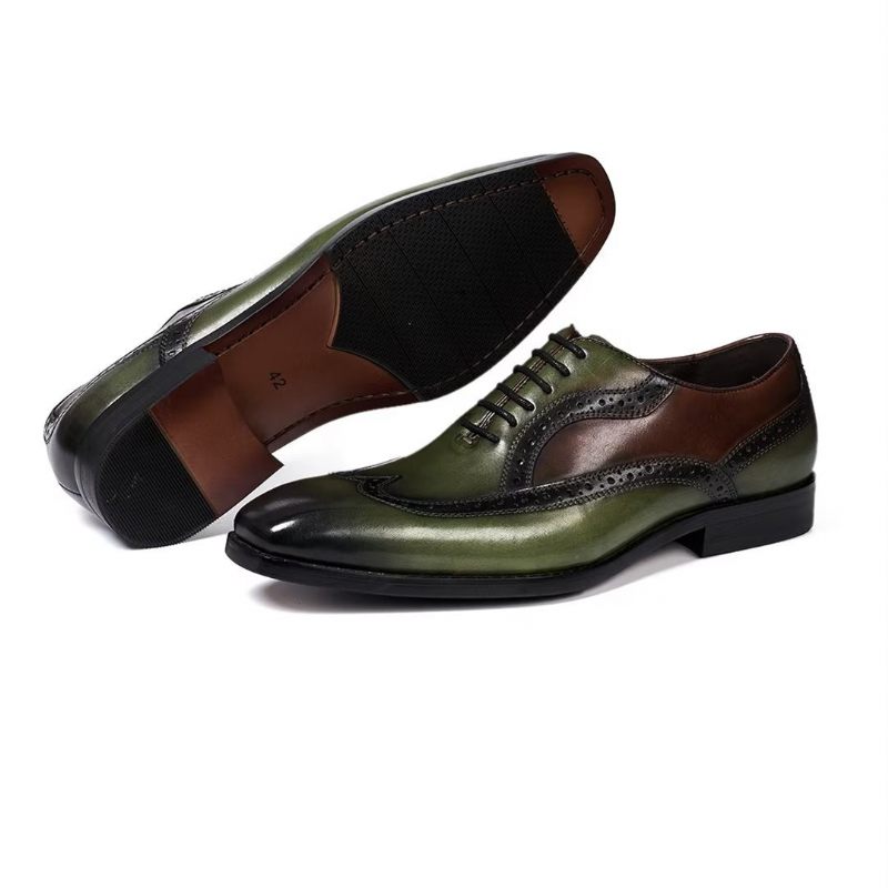 Sapatos Formais Masculinos Couro Com Cordões E Conforto Premium - Verde