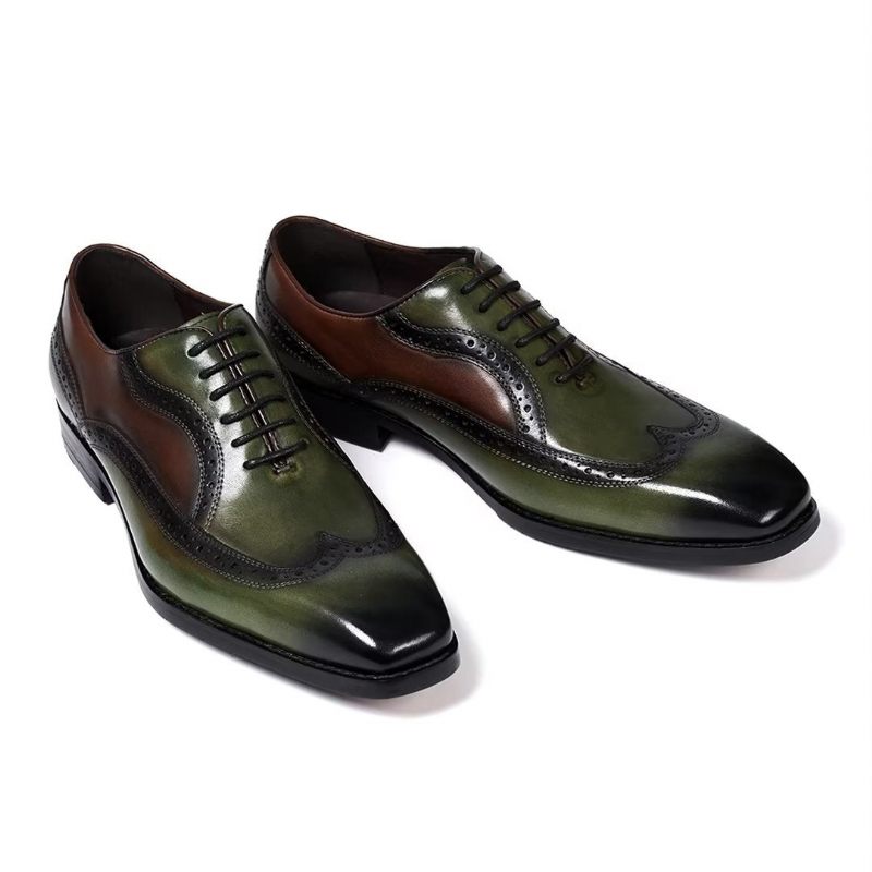 Sapatos Formais Masculinos Couro Com Cordões E Conforto Premium - Verde