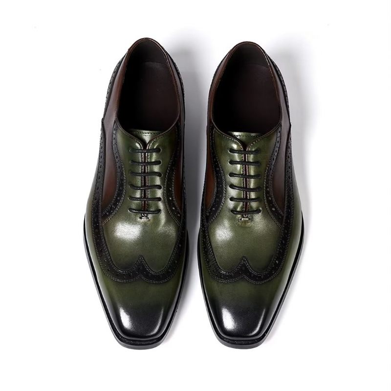 Sapatos Formais Masculinos Couro Com Cordões E Conforto Premium - Verde