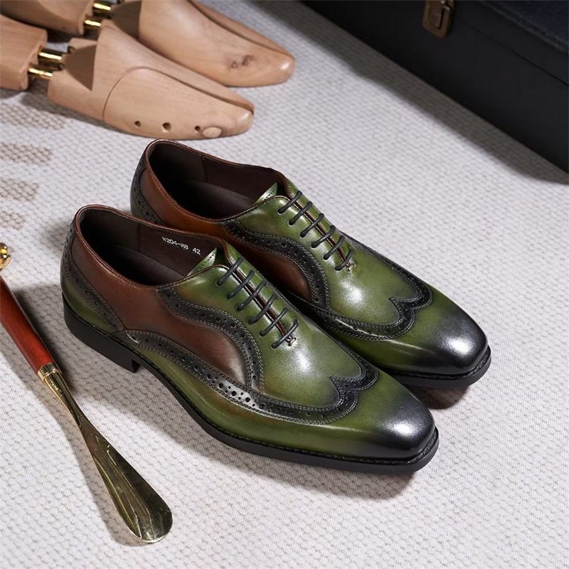 Sapatos Formais Masculinos Couro Com Cordões E Conforto Premium - Verde