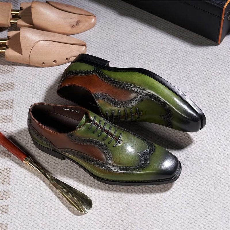 Sapatos Formais Masculinos Couro Com Cordões E Conforto Premium - Verde