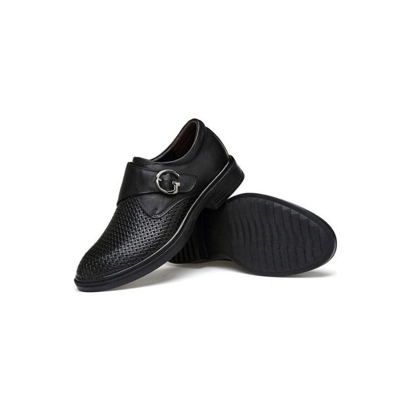 Sapatos Formais Masculinos Couro Com Padrão Jacaré E Fivela - Preto 1