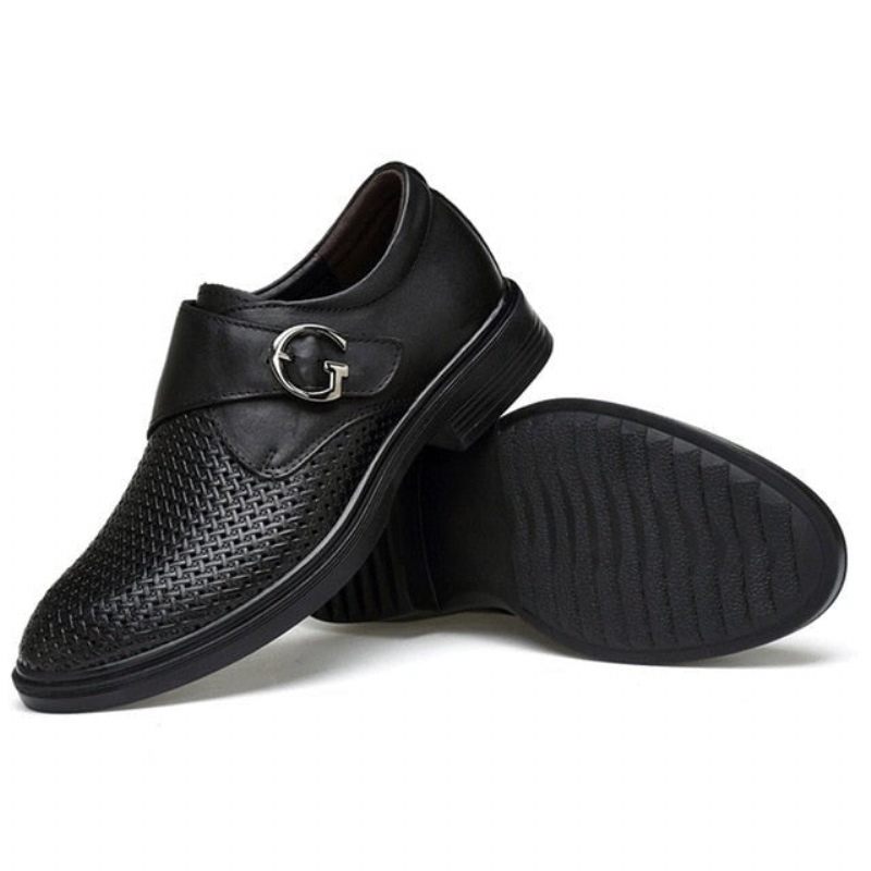 Sapatos Formais Masculinos Couro Com Padrão Jacaré E Fivela - Preto 1