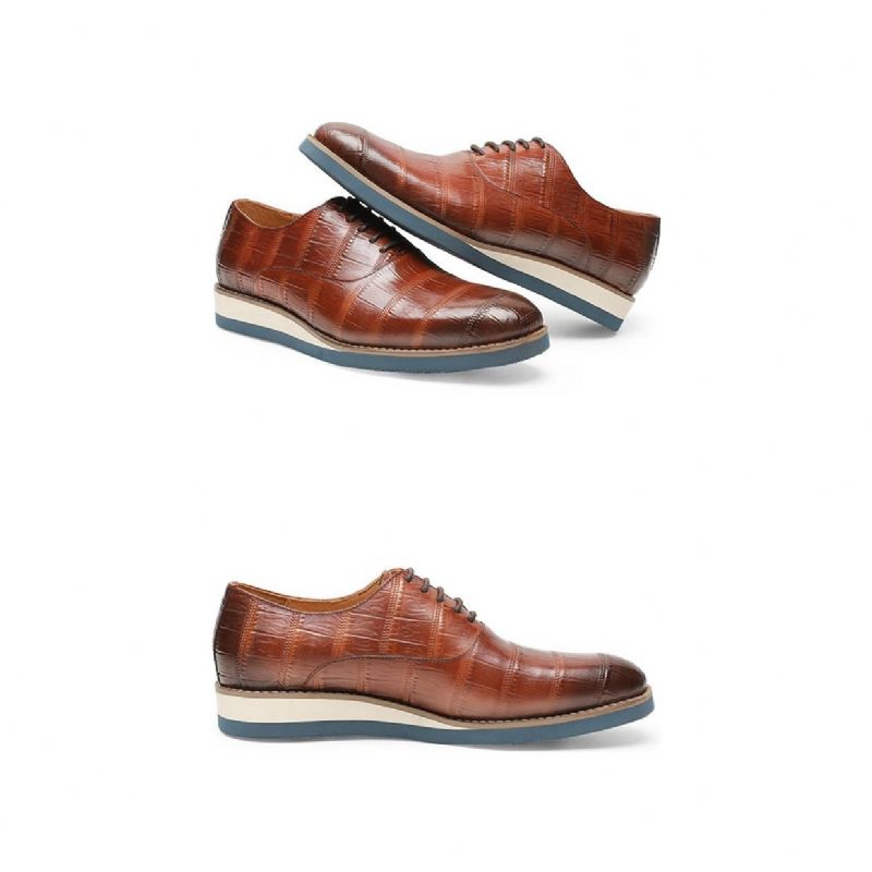 Sapatos Formais Masculinos Couro Com Plataforma Jacaré Brogue - Café