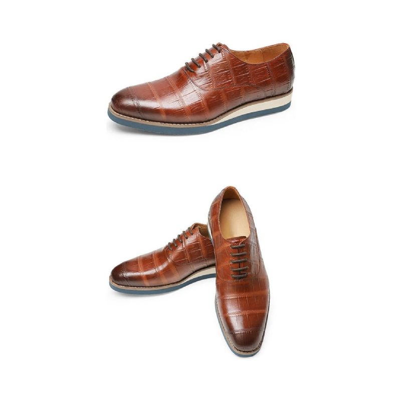 Sapatos Formais Masculinos Couro Com Plataforma Jacaré Brogue - Café