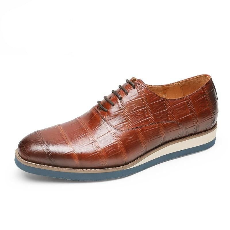 Sapatos Formais Masculinos Couro Com Plataforma Jacaré Brogue - Café