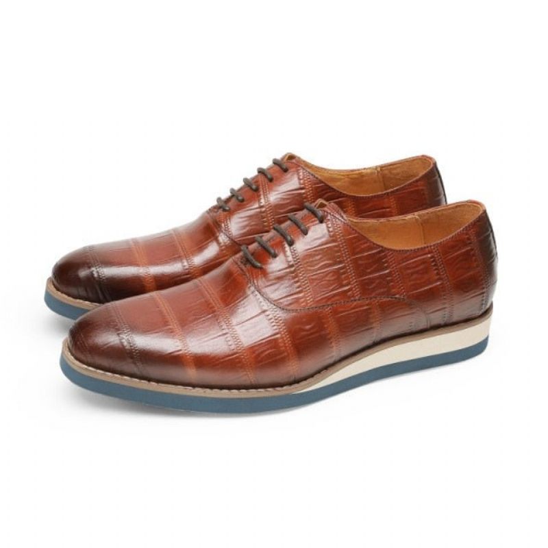 Sapatos Formais Masculinos Couro Com Plataforma Jacaré Brogue - Café