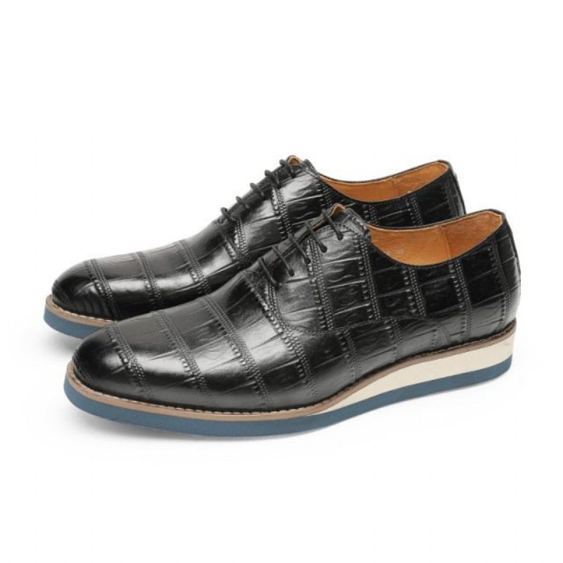 Sapatos Formais Masculinos Couro Com Plataforma Jacaré Brogue - Preto