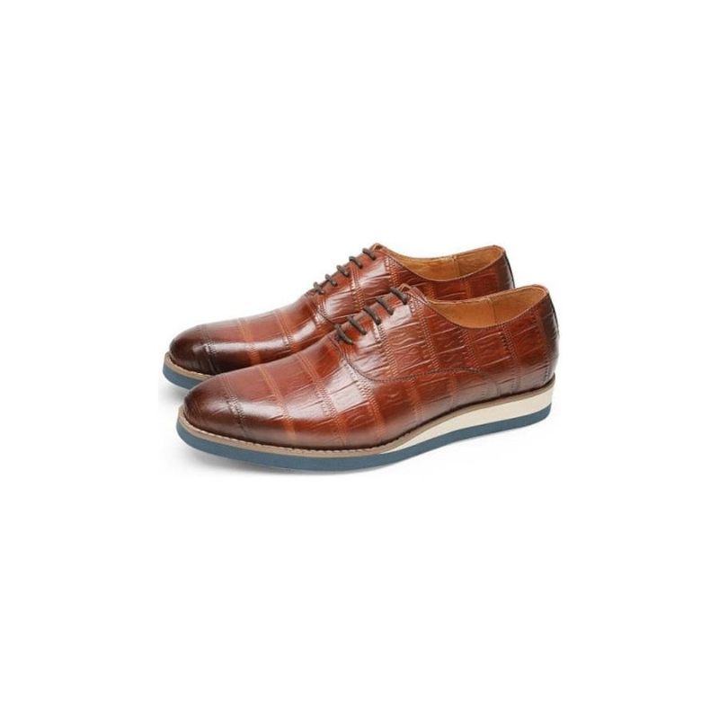 Sapatos Formais Masculinos Couro Com Plataforma Jacaré Brogue - Café