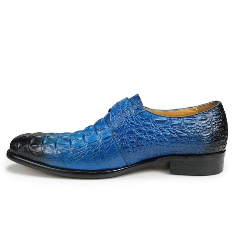 Sapatos Formais Masculinos Couro Com Relevo Monkstrap - Azul