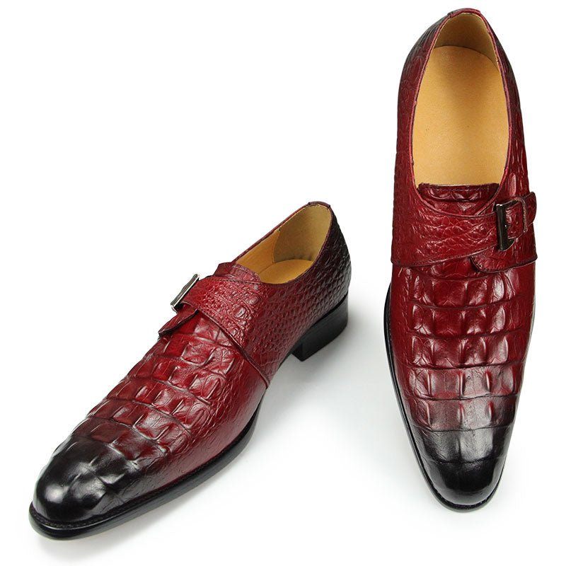 Sapatos Formais Masculinos Couro Com Relevo Monkstrap - Vermelho