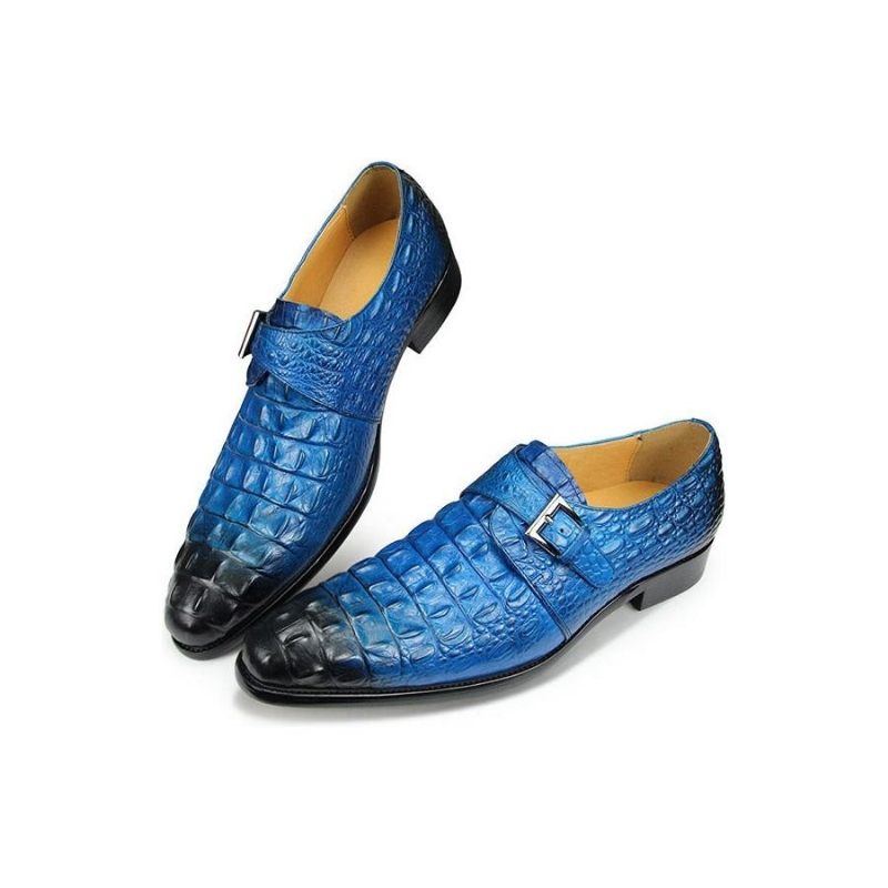 Sapatos Formais Masculinos Couro Com Relevo Monkstrap - Azul