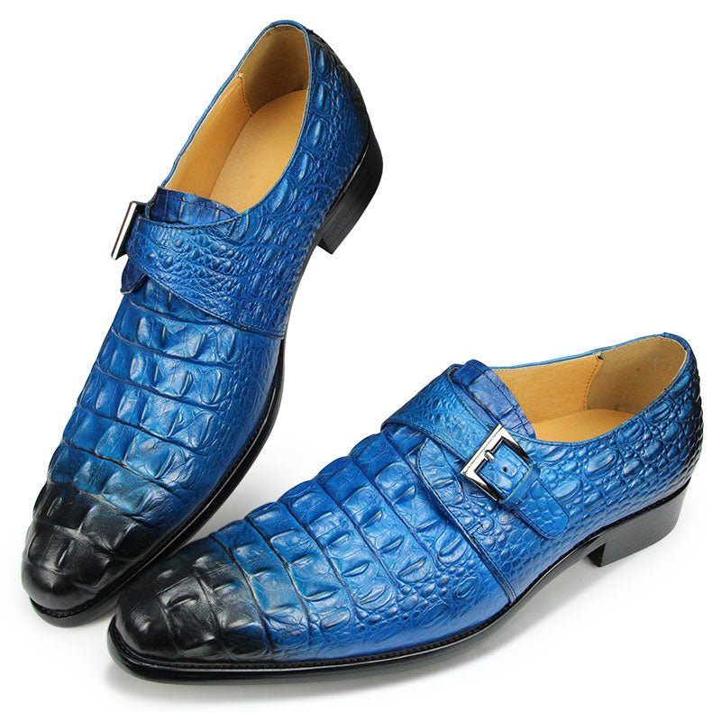 Sapatos Formais Masculinos Couro Com Relevo Monkstrap - Azul