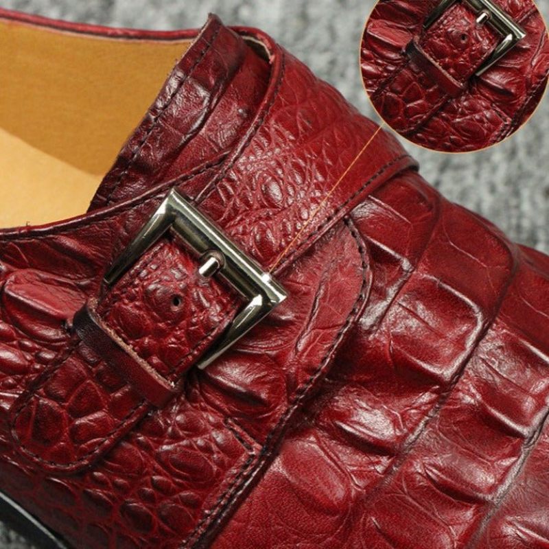 Sapatos Formais Masculinos Couro Com Relevo Monkstrap - Vermelho