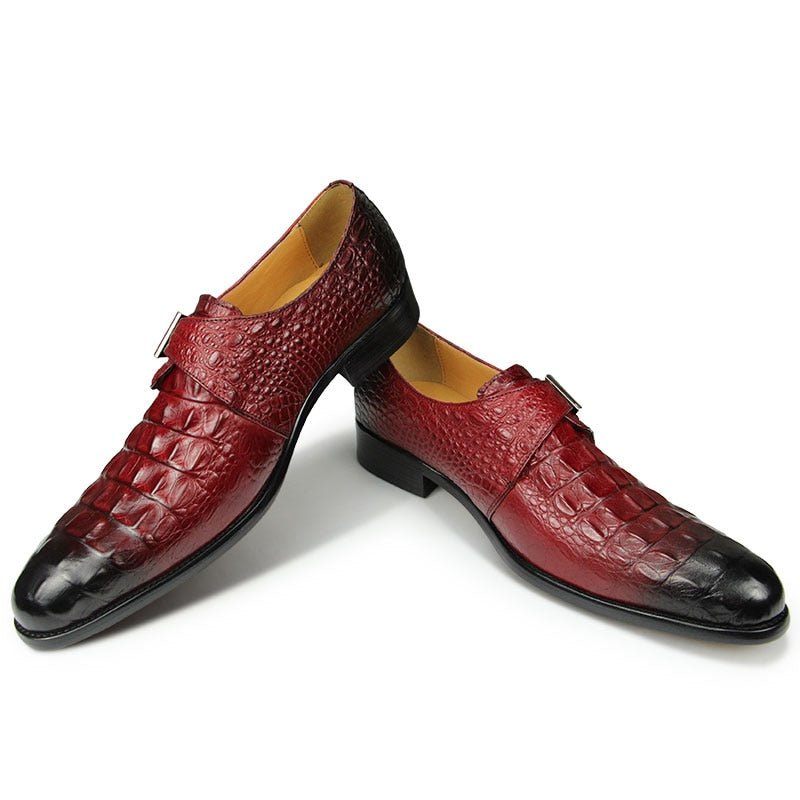 Sapatos Formais Masculinos Couro Com Relevo Monkstrap - Vermelho