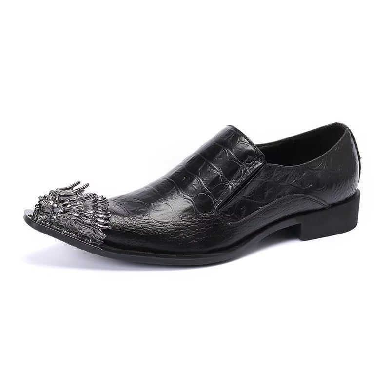 Sapatos Formais Masculinos Couro Crocodilo Elegância Deslizamento Em Sociais - Preto