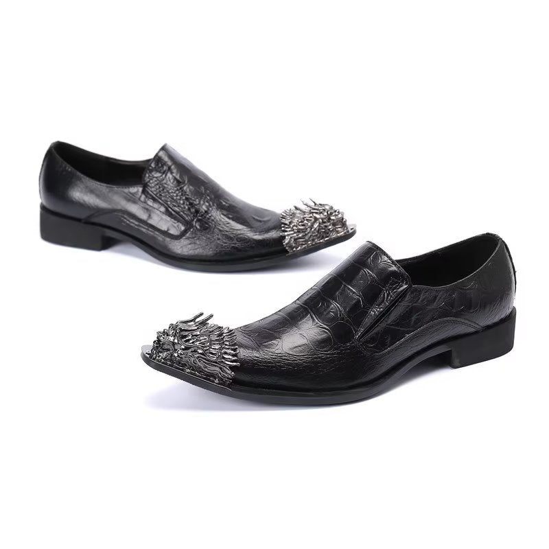 Sapatos Formais Masculinos Couro Crocodilo Elegância Deslizamento Em Sociais - Preto