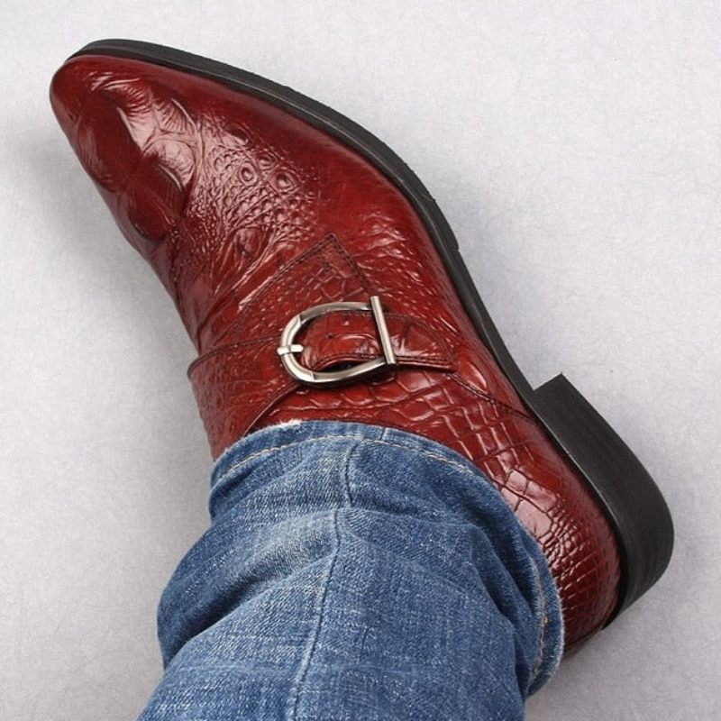 Sapatos Formais Masculinos Couro Crocodilo Luxo Clássico Sociais Negócios - Vermelho