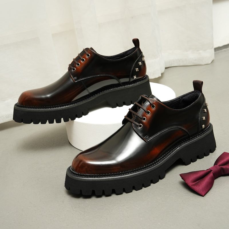 Sapatos Formais Masculinos Couro Crocodilo Luxo Com Cordões Oxford - Café