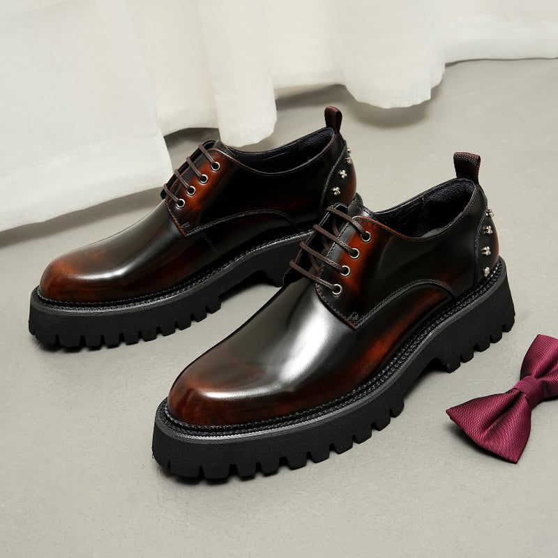 Sapatos Formais Masculinos Couro Crocodilo Luxo Com Cordões Oxford - Café