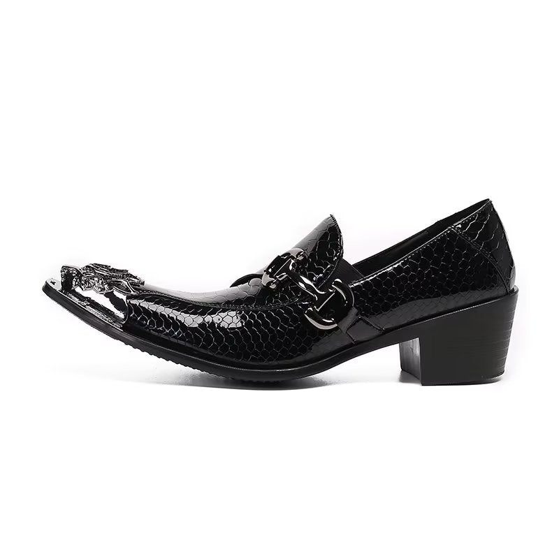 Sapatos Formais Masculinos Couro Crocodilo Sem Cadarço - Preto