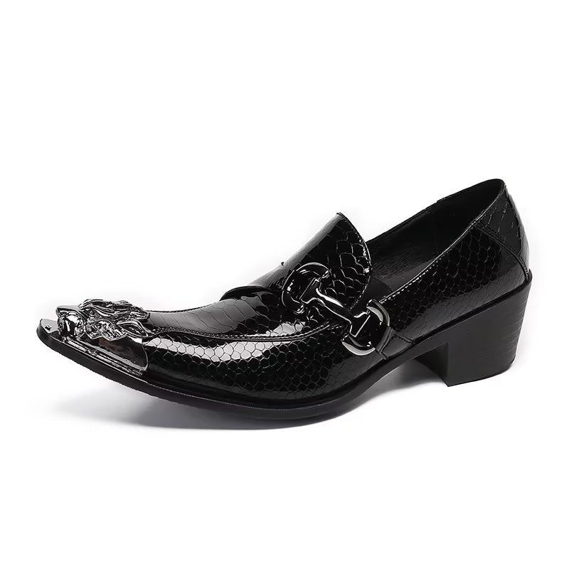 Sapatos Formais Masculinos Couro Crocodilo Sem Cadarço - Preto