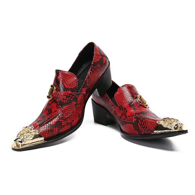 Sapatos Formais Masculinos Couro Crocodilo Sem Cadarço - Vermelho