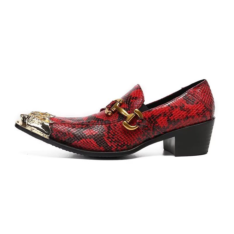 Sapatos Formais Masculinos Couro Crocodilo Sem Cadarço - Vermelho